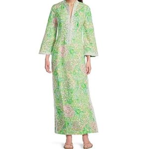 Shealyn Stretch Maxi Caftan Floral with Green and Pink Pattern